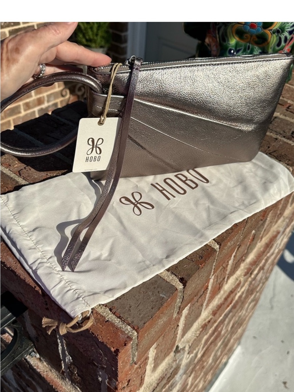 HOBO Metallic Pewter Wristlet Clutch